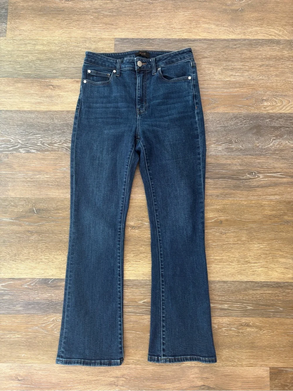 Quince Stretch High rise Kick flare jeans in dark wash size 27